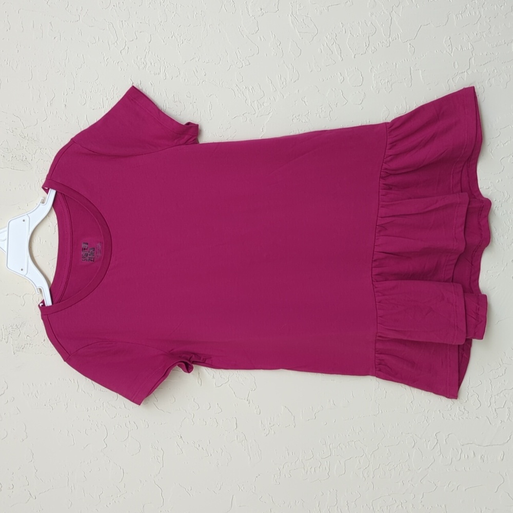 🌻 Spotted Zebra Magenta Peplum Hem Short Sleeve T-Shirt Dress Large (10)